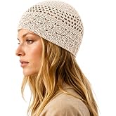 IcthyoStride Women's Cotton Crochet Beanie Hat, Boho Openwork Brimless Cap