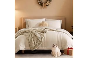 Monbix Queen Comforter Set - 7 Pieces Beige Bed in a Bag Queen Bedding Sets with Comforters, All Seasons Comforter Bed Set with Sheets,Pillowcases & Shams