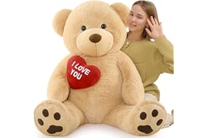 BENINY Giant Teddy Bear 52" Stuffed Animal, Big Teddy Bear with Heart, Large Brown Stuffed Bear Plush Toys for Kids, I Love You Valentines Bear Gift for Girlfriend Wedding