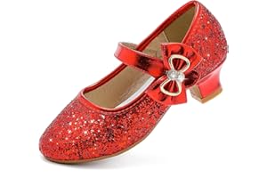 Dufannie Girls Dress Shoes Low Heel Princess Flats Mary Jane Flower Wedding Party Glitter Shoes for Kids Toddler