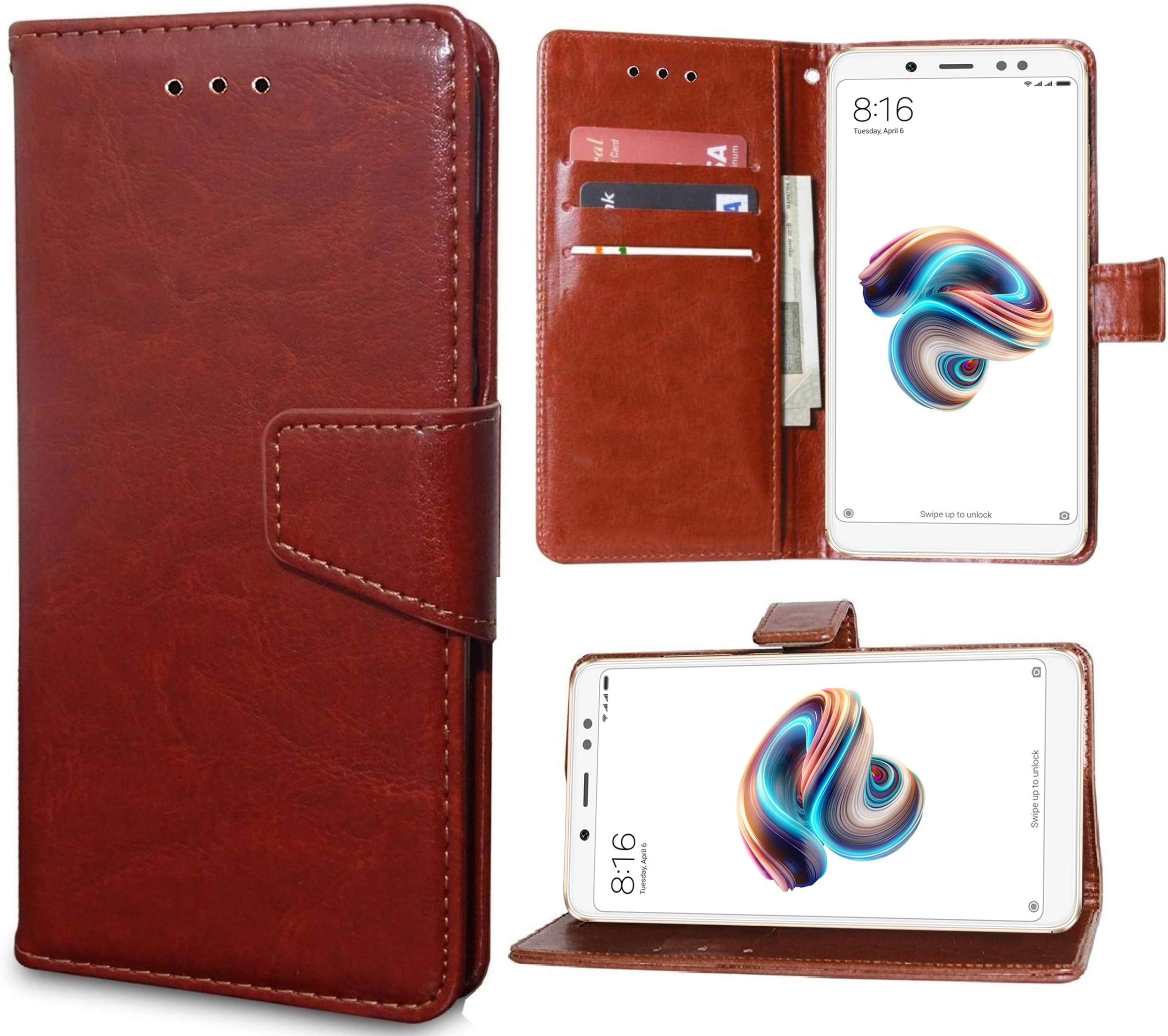 For Mi Redmi Note 5 Pro - Unistuff® Impact Resistant Wallet Folio Flip Cover with [Magnetic Loop][1 Cash/Bills slot][3…