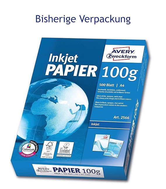 AVERY Zweckform 2566 Inkjet Druckerpapier (DIN A4, 100 g/m², blickdicht, seidenmatt, 500 Blatt) hochweiß