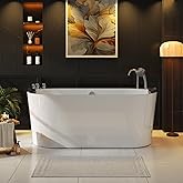 Empava 71 in. Acrylic Freestanding Tub Hydromassage Gracefully Oval Shaped Whirlpool 8 Water Jets Soaking SPA, Double-Ended Massage Bathtub with Two Black Pillow