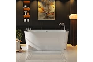 Empava 71 in. Acrylic Freestanding Tub Hydromassage Gracefully Oval Shaped Whirlpool 8 Water Jets Soaking SPA, Double-Ended Massage Bathtub with Two Black Pillow