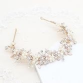 Oriamour Bridal Headbands Wedding Headpieces For Women Flower Leaves Design Hair Accessories For Bride Rhinestone Crystal Hair Tiara (Gold, 14'')