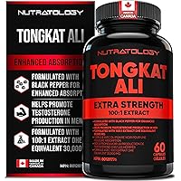 Nutratology Tongkat Ali Supplement For Men | Canadian-Made | 100:1 Extra Strength Tongkat Ali Extract + Black Pepper - Testos