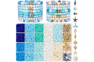 Gionlion Clay Beads for Bracelets, Blue Clay Beads Bracelet Making kit with Golden Pearl Beads for Jewelry Making, Beach Charms Bracelet Kit and Crafts DIY Gifts for Women Beach Fashion