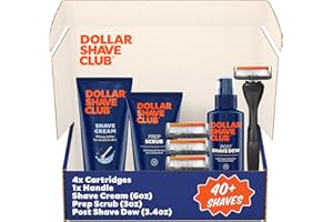 Dollar Shave Club | Ultimate Shave Set | 4 Extra Close Refill Cartridges, 1 Handle, 1 Prep Scrub 3 ounce, 1 Shave Cream 6 ounce, 1 Post Shave Dew 3.4 ounce