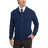 Kallspin Men's Wool Blend Cardigan Sweater Cable Knit Shawl Collar Cardigan Button Up Classic Knitwear