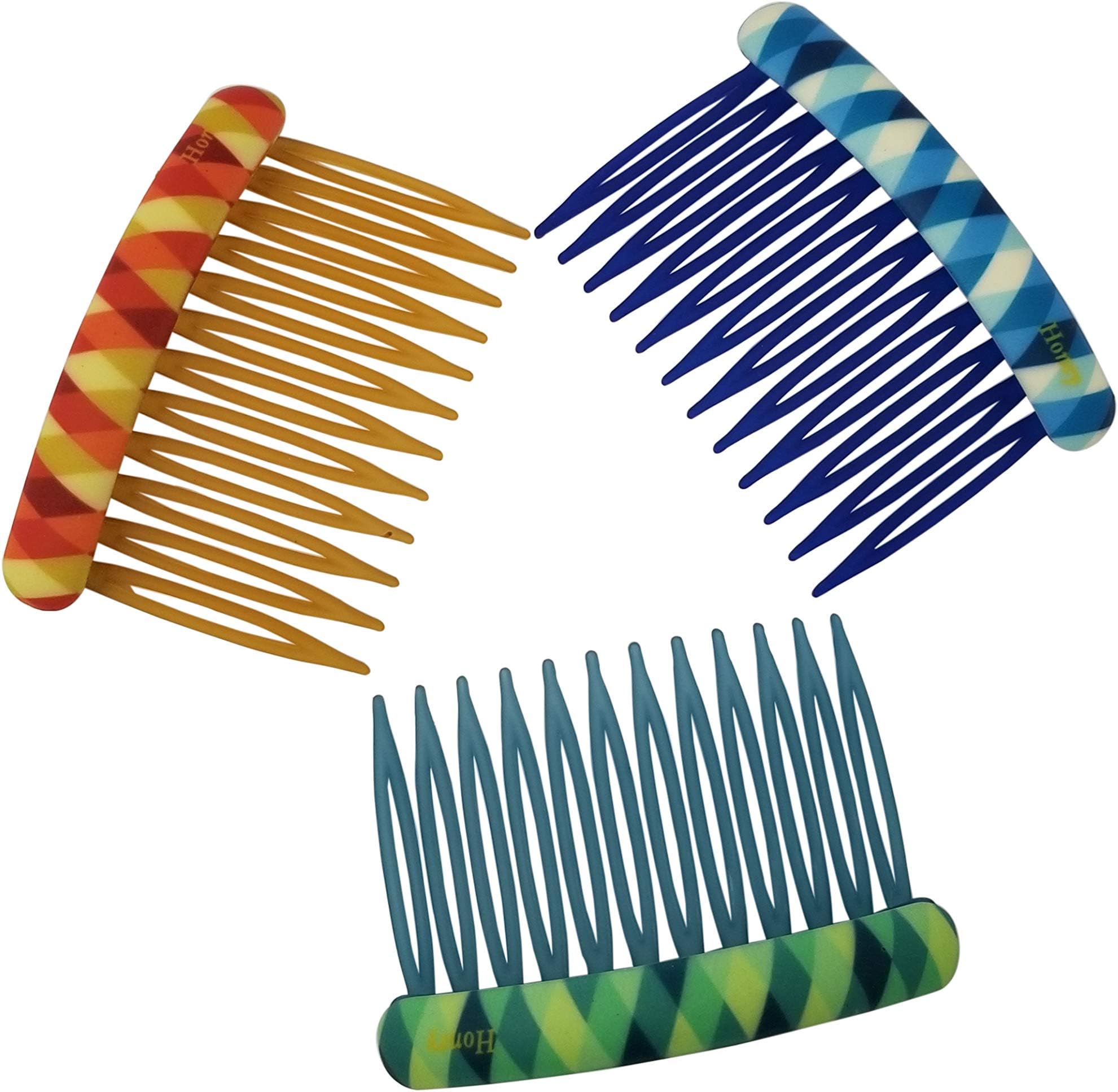 Evogirl Hair Comb Quilted Bright Hair Clips, Bun Decore Multicolored, Large, for Women/Girls (Pack of 3)