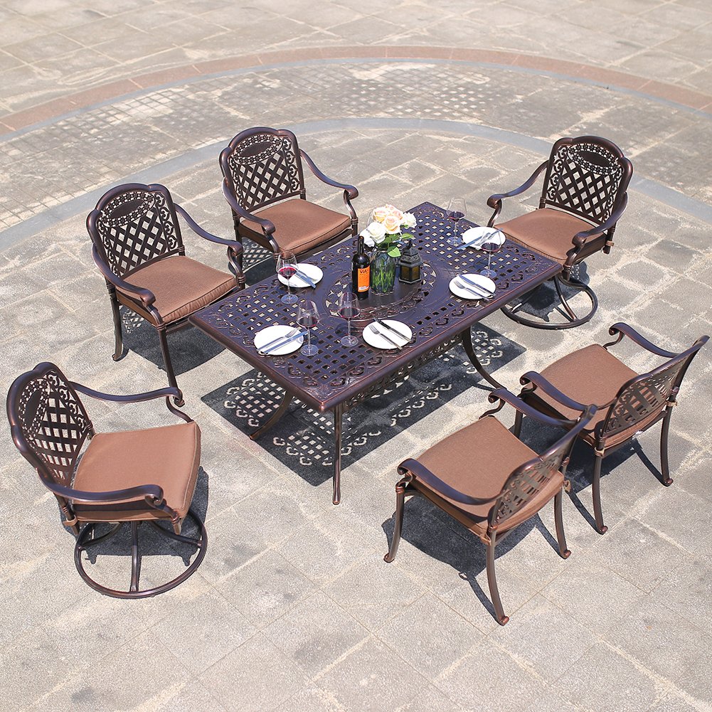 Domi Outdoor Living Aluminum 7 Piece Patio Dining Set 84 X 42 Oval Table Garden Furniture 1 Oval Dining Table 4 Dining Chairs 2 Swivel Chairs Antique Bronze Garden Outdoor Cjp Org In