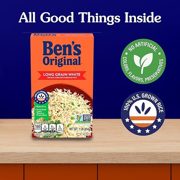 BEN’S ORIGINAL CONVERTED BRAND ENRICHED LONG GRAIN WHITE RICE, PARBOILED RICE, 1 LB BOX (PACK OF 12)