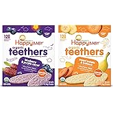 Happy Baby Organics Gluten Free Organic Teethers 2 Flavor Variety Pack (Blueberry &amp; Purple Carrot/Sweet Potato &amp; Banana), 12 Count (Pack of 2)