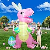 9.5Ft Easter Inflatables T-rex with Painted Easter Eggs Decoration Dinosaur Built-in 6 LED Lights for Inflatable Bunny Holiday Party Indoor Outdoor Yard Garden Lawn Rabbit