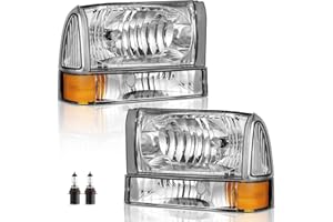WEELMOTO Headlights Assembly W/Bulbs for 99-04 Ford Super Duty F250 F350 F450 F550, for 00-04 Ford Excursion Headlight with Bumper Signal Corner Light (NOT FOR SEALED BEAM MODELS)