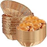 SINJEUN 30 Pack Wicker Bread Basket, Handwoven Oval Plastic Basket, Woven Tabletop Fruit Vegetables Food Serving Basket for H