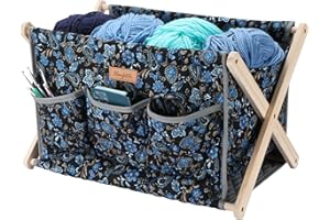 Hanfetch Large Yarn Storage Organizer for Skeins & Accessories - Crochet Hooks, Knitting Needles (Paisley-Purple) - Easy Assembly