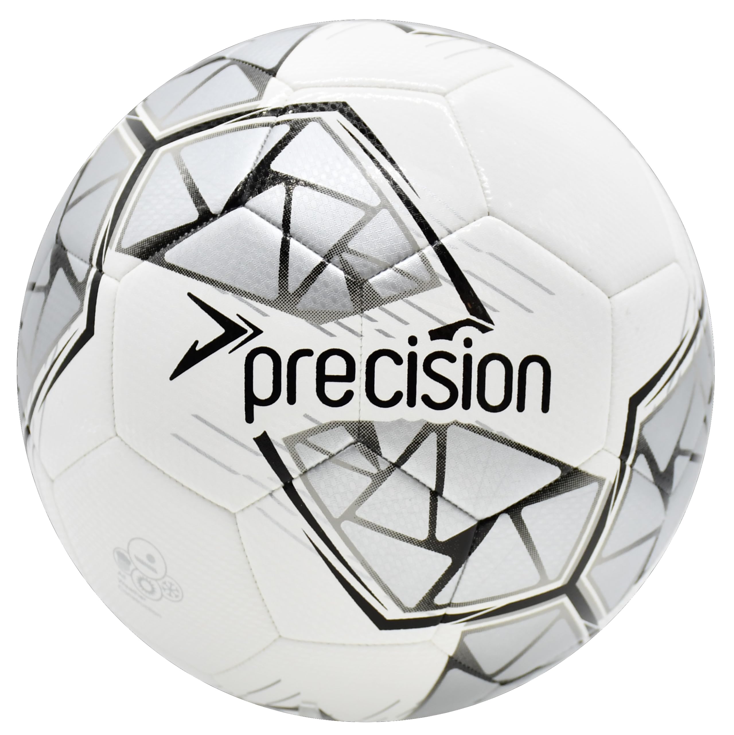 Precision Fusion FIFA Basic Training Ball, All-Weather, IMS Certified, Official, Highly Durable, 3.5mm Eva Foam, White, Silver, Black, Size Ball 5