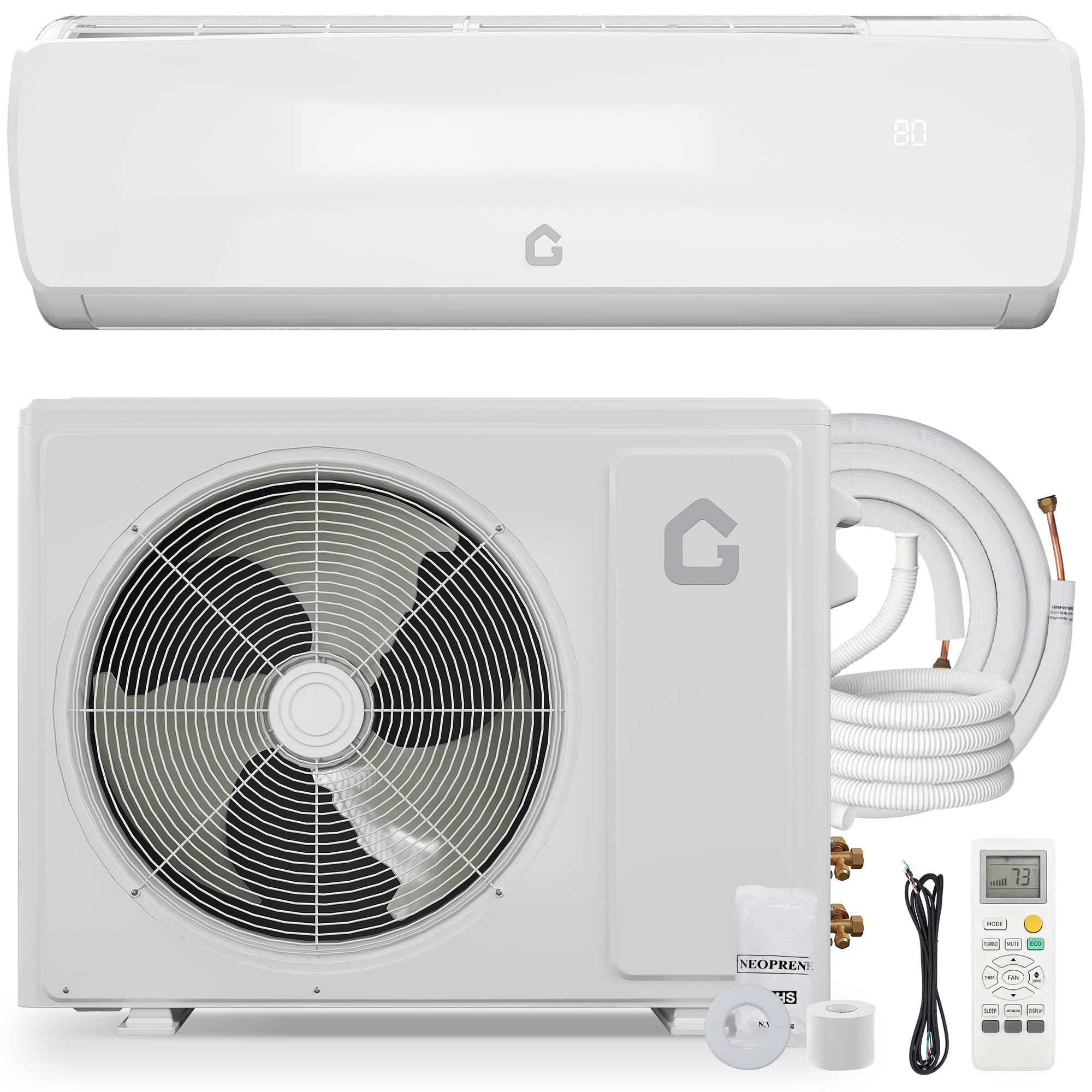 Photo 1 of 18,000 BTU Mini Split AC/Heating System, 19 SEER2 230V Ductless Split-System Air Conditioner with Heat Pump, Pre-Charged Condenser, 1250 sq ft Coverage, Full Function Remote Control & Installation Kit