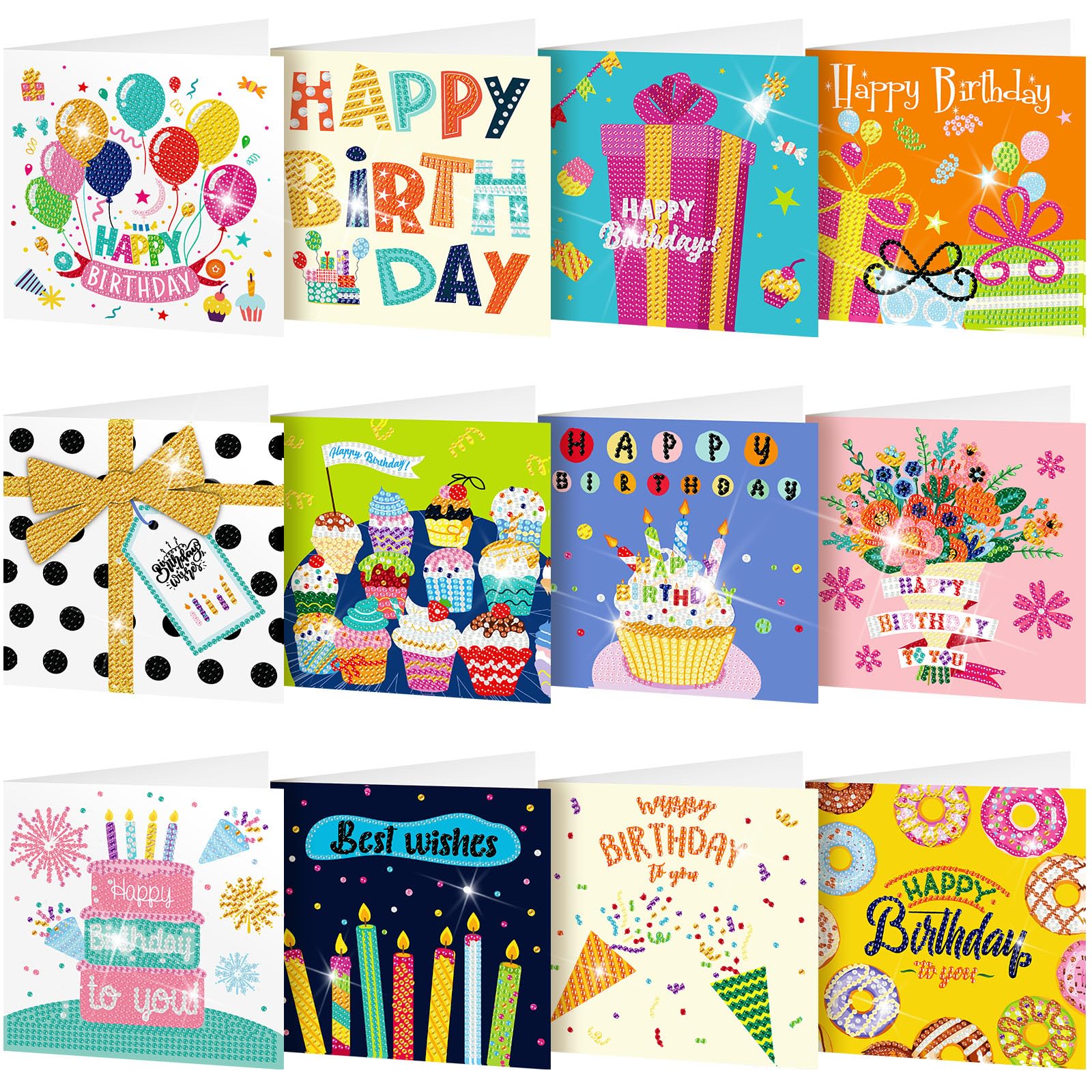 Photo 1 of Saillong 12 Pack Happy Birthday Diamond Painting Greeting Card Kits DIY Diamond Art Cards with Envelopes Birthday Cake 5d Rhinestones Painting Kits for Adults DIY Crafts Family Friend Birthday Gifts