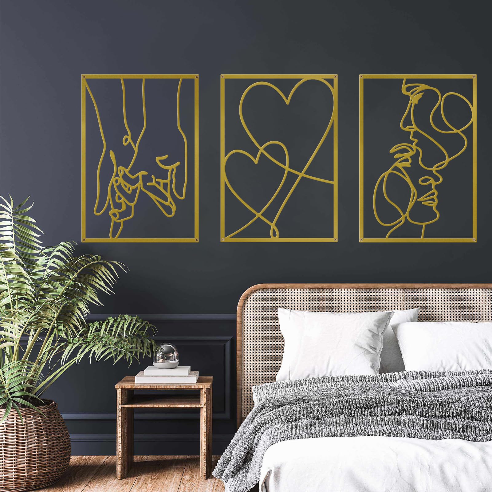 ESTART 3 Pieces Metal Minimalist Line Wall Art, Valentine's Day Lover Kiss Hand Metal Wall Decor, Aesthetic Modern Home Hanging Wall Art Decor for Bedroom Living Room