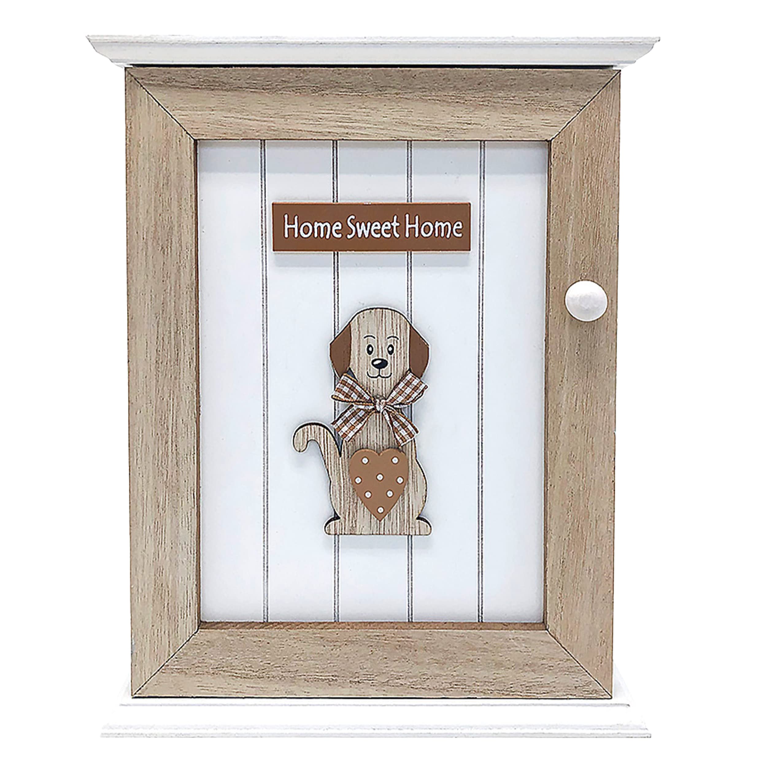 SPOTTED DOG GIFT COMPANY Key Box Wall Mounted Wooden Key Cupboard Cabinet with 6 Hooks for Hallway, Decorative Dog Themed Home Decor, Gifts for Dog Lovers and Animal Lovers