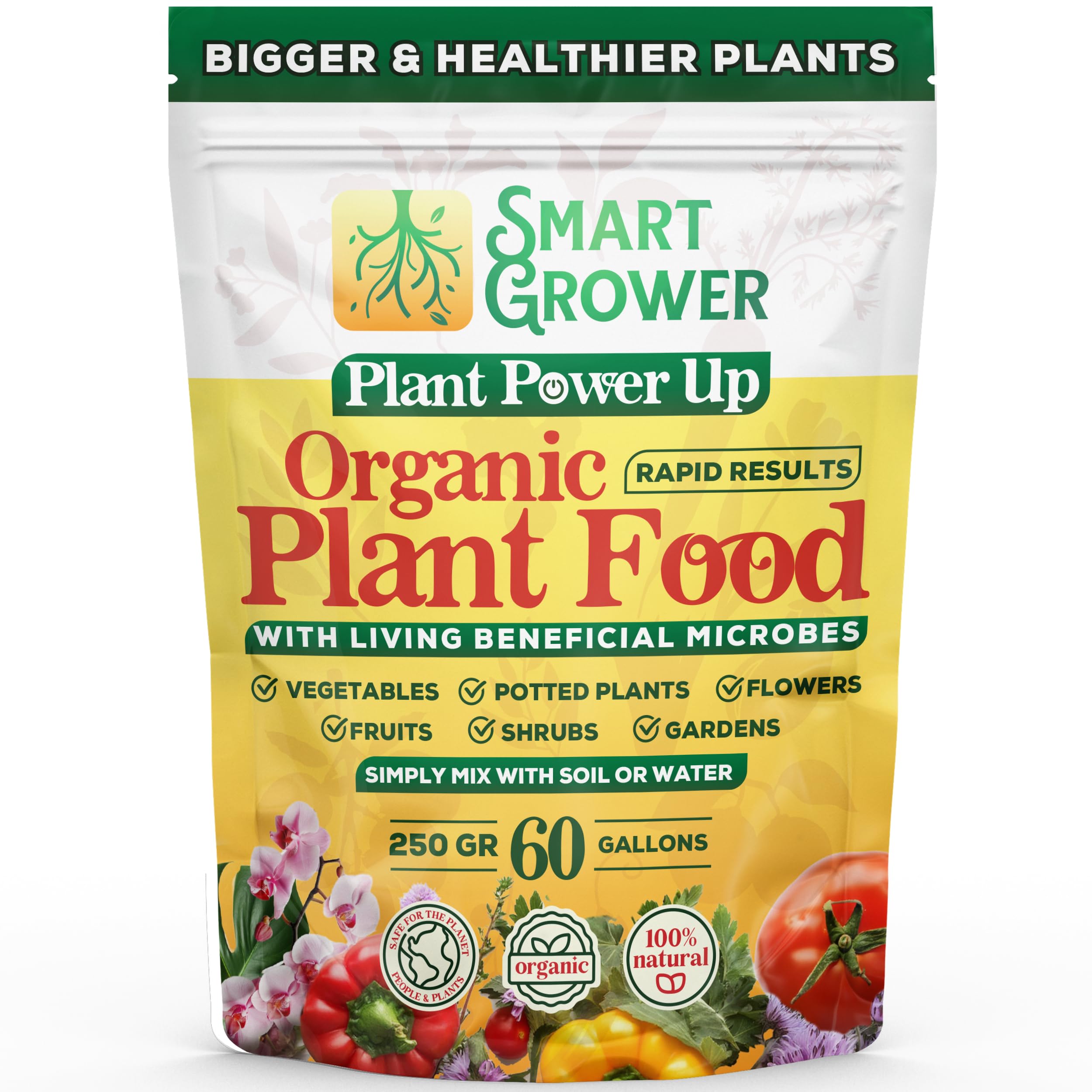 Photo 1 of Organic Plant Food with Beneficial Microbes, Fast Acting Vegan Fertilizer for Vegetable Garden, Outdoor & Indoor Plant Fertilizer, Miracle Growth for Plants Concentrated 250GR 2-Pack Makes 60 Gallons
