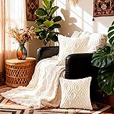 Bohemia Blanket & Throw Pillow Covers Set - Faux Fur Fluffy Elegant Embossed Blanket (50"x60"), 2 Pcs White Cozy Plush Throw Pillow Cover (18"x18"), Soft Fuzzy Decorative Coach Decor for Bed Sofa