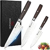 Howashin 3PCS Chef Knife Set, High Carbon Stainless Steel Kitchen Knife Set, Ultra Sharp Japanese Knife with Sheath,Ergonomic Rosewood Handle Elegant Gift Box for Home or Restaurant