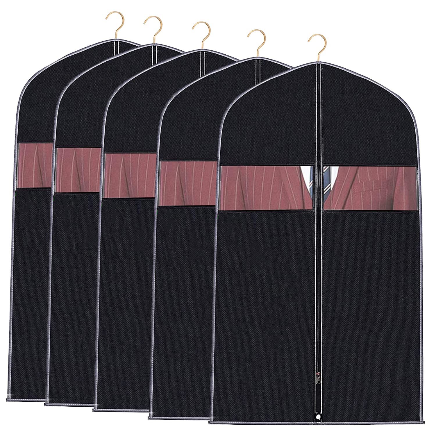 Yohencin Garment Bag Suit Bag Storage,Breathable Suit Carriers For Men Travel 40 inch 5 Pcs Jacket Closet Storage with Clear Transparent Window for Suit Coat Covers Clothes Bags