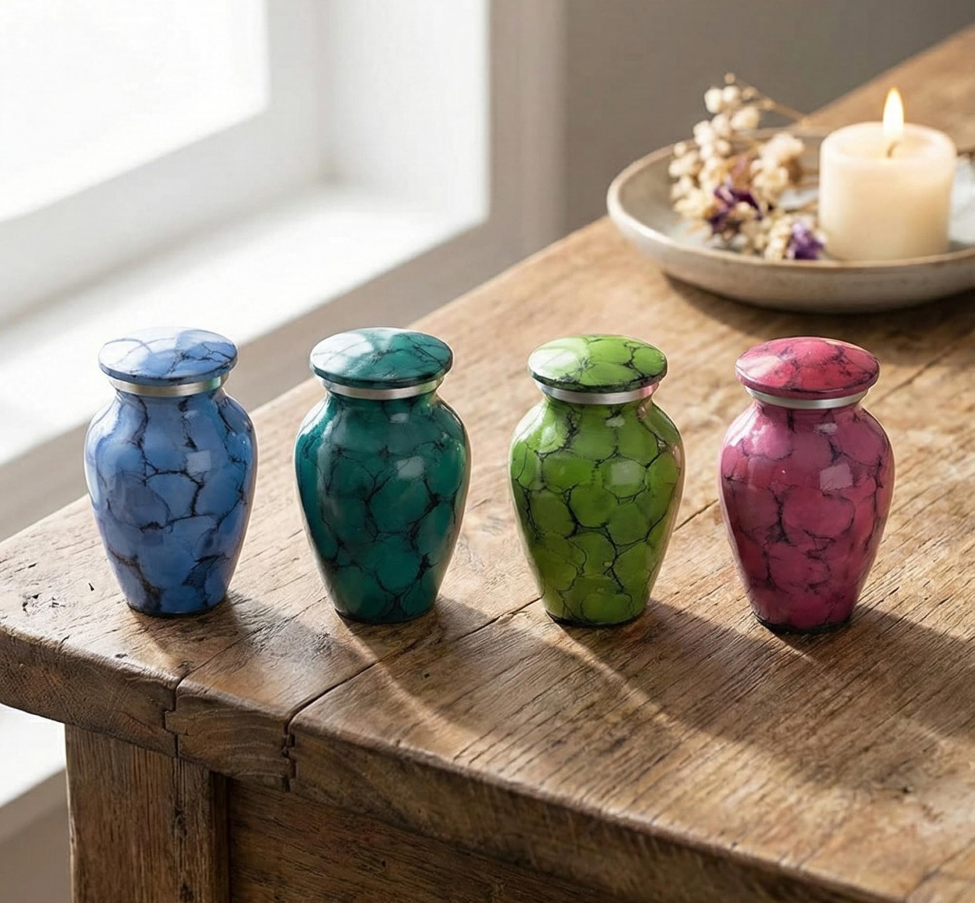 ESPLANADE Set of 4 Cremation urns Keepsake urns Memorial Container Jar Pot | Metal Urns | Burial Urns | Memorial Keepsake Urns (Spotted)