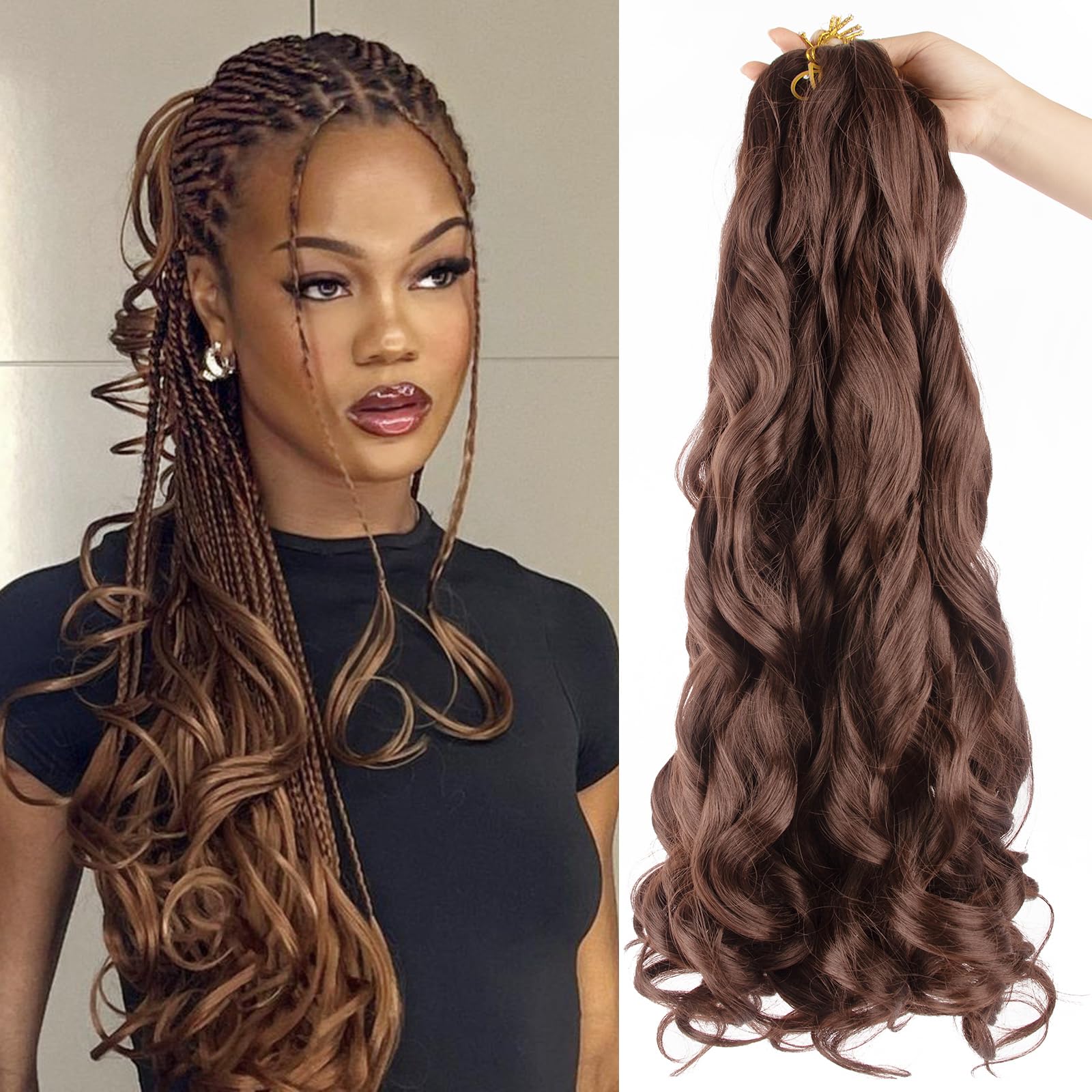 French Curl Braiding Hair 24 Inch 8 Packs French Curl Braids Crochet Hair Extensions (24 inch 30#) โ image 1