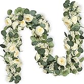 MAKHOT 2PCS Eucalyptus Garland, 6.6Ft Artificial Greenery Garlands Flower Decor, Green Spring Garland Wreath Vines Decorations for Table Home Wedding Mantle Party (Champagne)