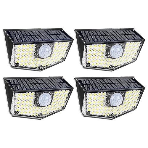 OUSFOT (4 Pack) Solar Outdoor Garden Lights Motion Sensor LED Security Lighting, IP67 Waterproof,Super-Focus Lens,High Efficiency Mono Solar Panel for Wall, Fence, Yard & Garage
