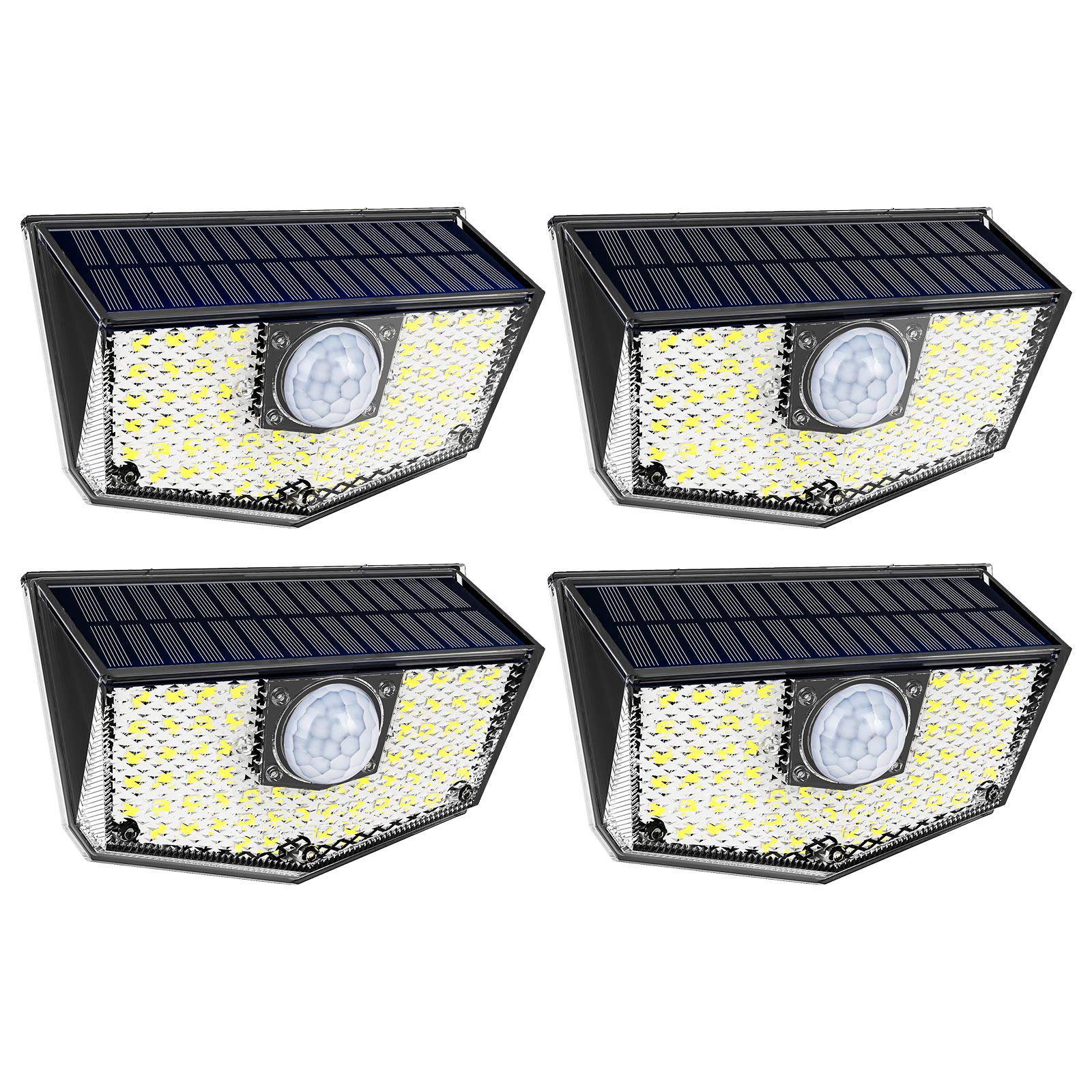 (4 Pack) Solar Outdoor Garden Lights Motion Sensor LED Security Lighting, IP67 Waterproof,Super-Focus Lens,High Efficiency Mono Solar Panel for Wall, Fence, Yard & Garage
