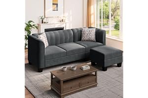 Shintenchi Upgraded Convertible Sectional Sofa Couch, 3 Seat L Shaped Sofa with High Armrest Linen Fabric Small Couch Mid Century for Living Room, Apartment and Office (Dark Grey)