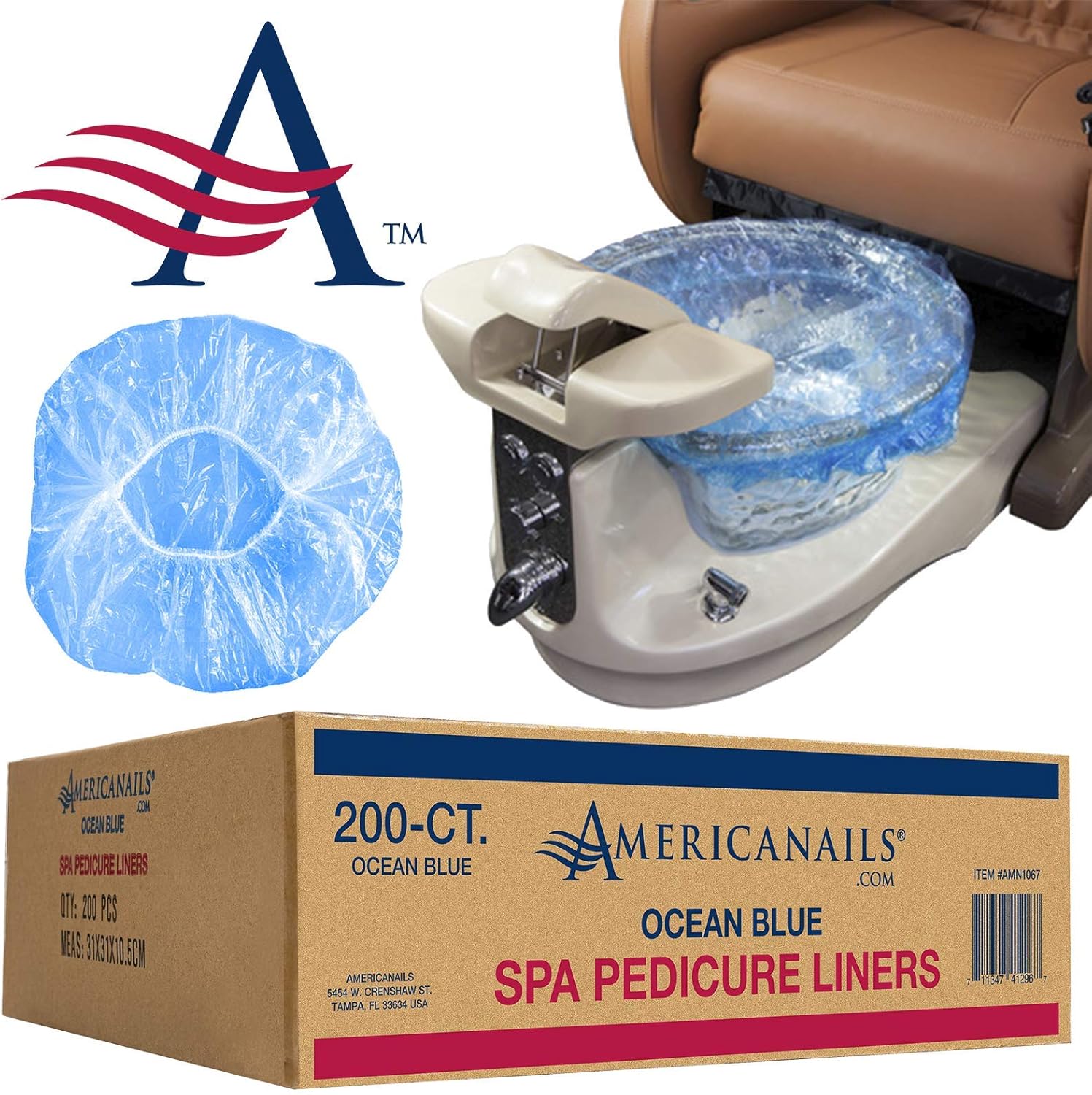 Americanails Premium Spa Pedicure Chair Bath Liners, Fits All Pedicure Spas, Salon Quality Sanitary Disposable Plastic Pedicure Liners with Elastic Band - 200 Count, Ocean Blue: Beauty