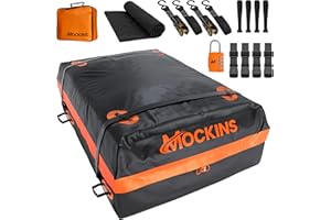 Mockins 30 Cu.Ft. All-Weather Rooftop Cargo Carrier Bag | 60"x43"x20" Soft-Shell Vinyl Roof Cargo Bag for Top of Car, SUV, Truck & Large Vehicles with Accessories | Car Top Carrier Without Roof Rack