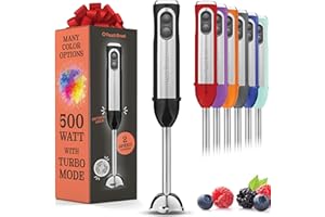 PEACH STREET Powerful Immersion Blender, Electric Hand Blender 500 Watt with Turbo Mode, Detachable Base. Handheld Kitchen Gadget Blender Stick for Soup, Smoothie, Puree, Baby Food, 304 Stainless Steel Blades
