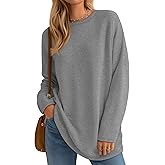 Velvelhall Womens Long Sleeve Sweatshirts Oversized Waffle Knit Tunic Tops Casual Crewneck Long Shirts