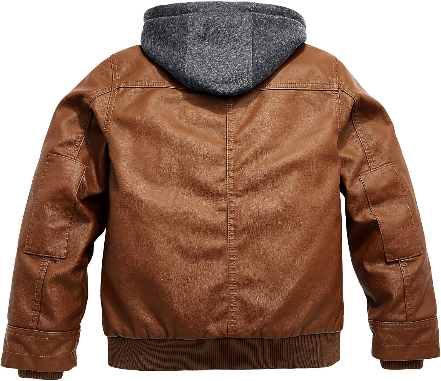 Wantdo Boy's Faux Leather Jacket Waterproof Zipper Coat with Removable Hood: Clothing