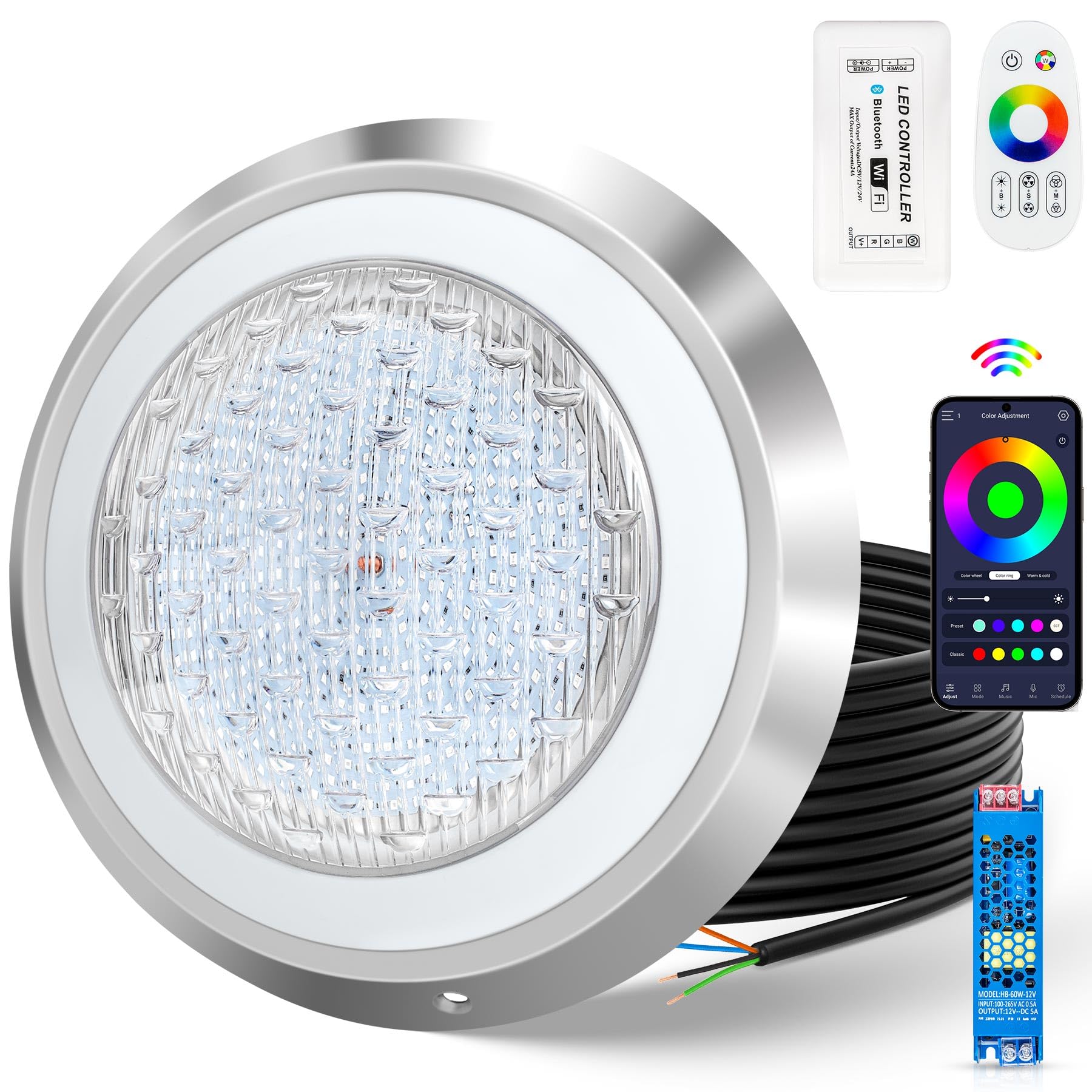 Photo 1 of 10 Inch Led Pool Lights for Inground Pool, 16 Million RGB Multicolor 12V DC Inground Pool Light, App & Remote Controller, 50 feet Cord,304 Stainless Steel,IP68, Perfect for Pool Parties, Pesorts
