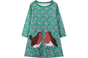 HILEELANG Girl Long Sleeve Dress Cotton Casual Applique Christams Tunic Shirt Clothes