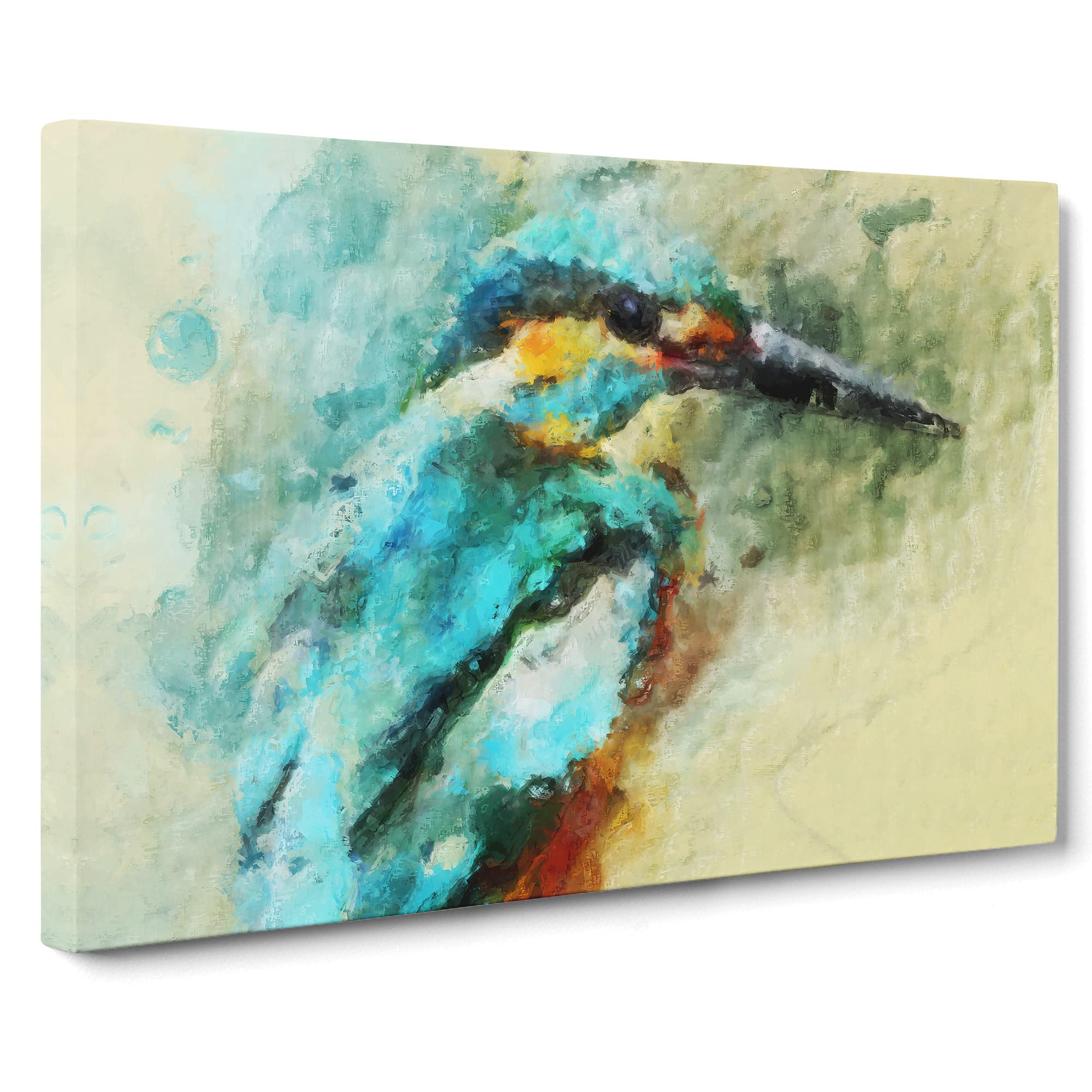 Kingfisher Illustration Canvas Print | Gallery Wrapped 30mm Frame Wall Art | 20x14 inches | Ready to Hang | Abstract Bird Picture | Living Room Bedroom Lounge Office