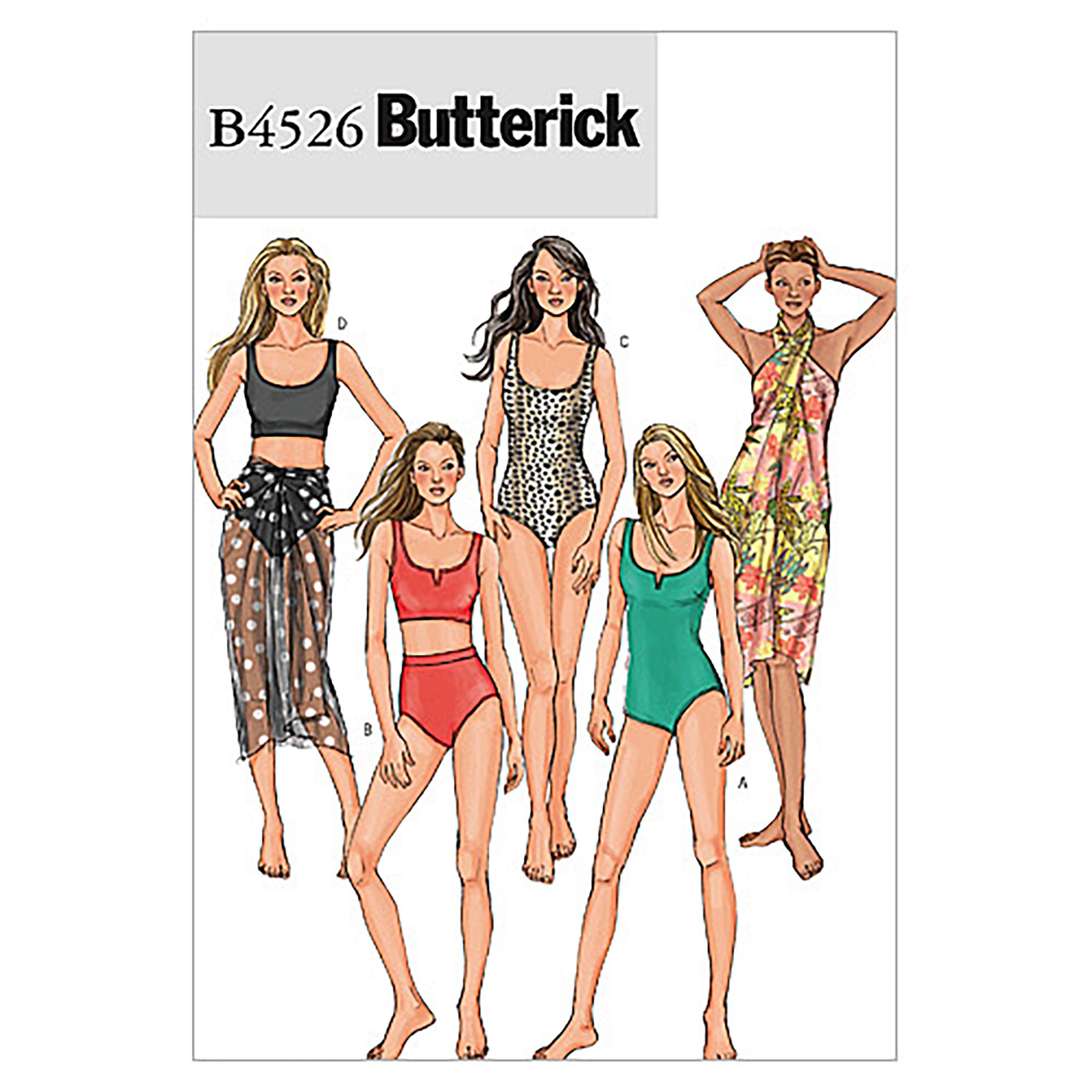Butterick Patterns B4526 Size AA 6-8-10-12 Misses Swimsuit and Wrap, Pack of 1, White