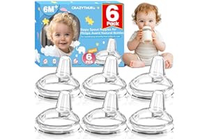 CRAZYTHUR Sippy Spout Nipples(6 Pack), Compatible with Philips Avent Natural Bottles, My Grippy Spout & Natural Trainer Sippy Cup, 100% Food Grade Silicone Sippy Cup Nipples, 6m+, Leak-Proof, BPA-Free