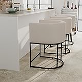 RIVOVA Contemporary Cream Linen Bar Stools Set of