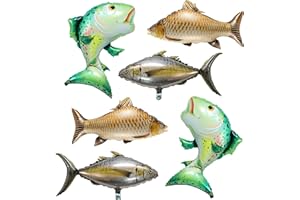 6 Pieces Fish Balloons, Realistic Carp Tuna Salmon Baby Shower Decorations, Let's Go Fishing Party Supplies, Small Fish Fish 