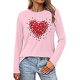 PECHAR Valentines Shirts Women Lover Heart Graphic Tee Shirt Long Sleeve Pullover Tops