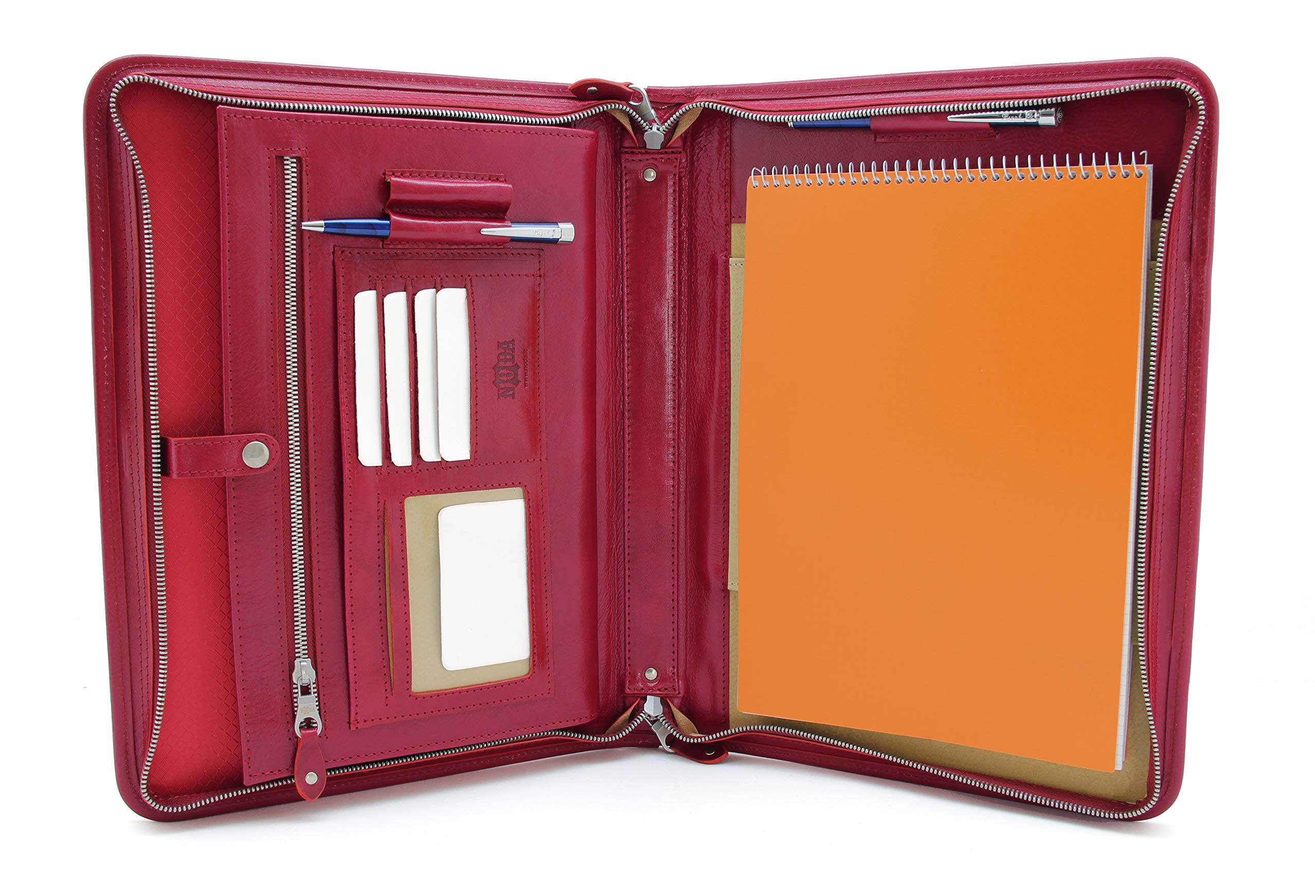 Leather Padfolio Portfolio, Padfolio Notebook Planner,Executive Case A4, Business Notepad Holder, Leather Professional Folder (Red)